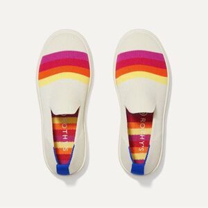 Rothy's Pink Candy Stripe white rainbow slip on sneaker shoes flats round kids 3